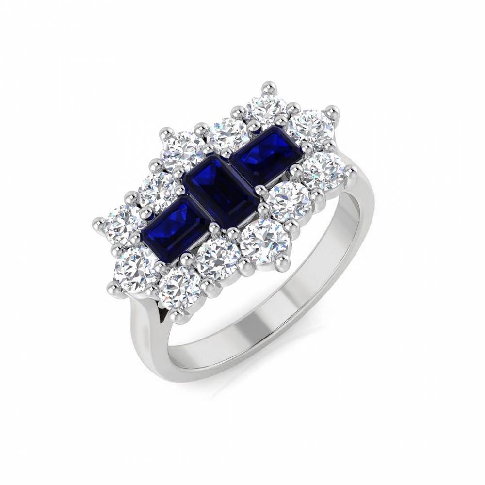 Blue Sapphire and Round Diamond Dress Ring W