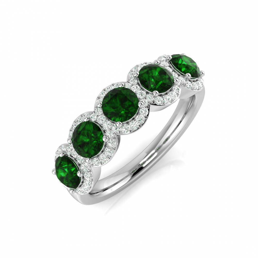 1.35ct EF/VS Emerald & Diamond 5 Stone Halo Gemstone Ring W