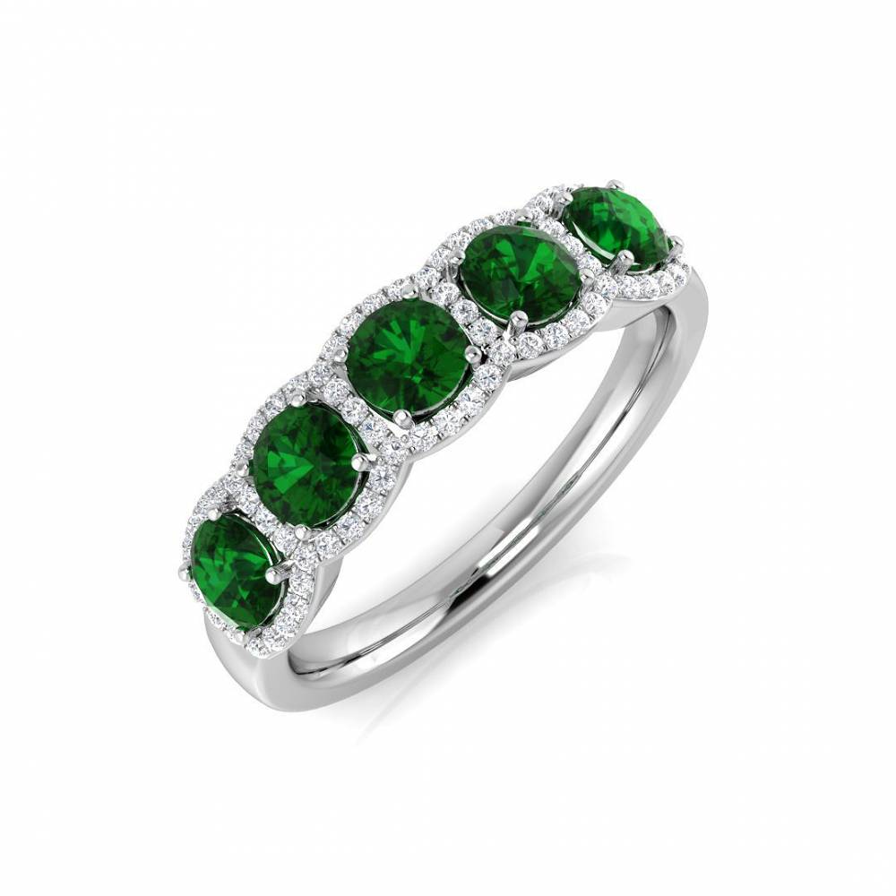 1.10ct EF/VS Emerald & Diamond 5 Stone Halo Gemstone Ring W