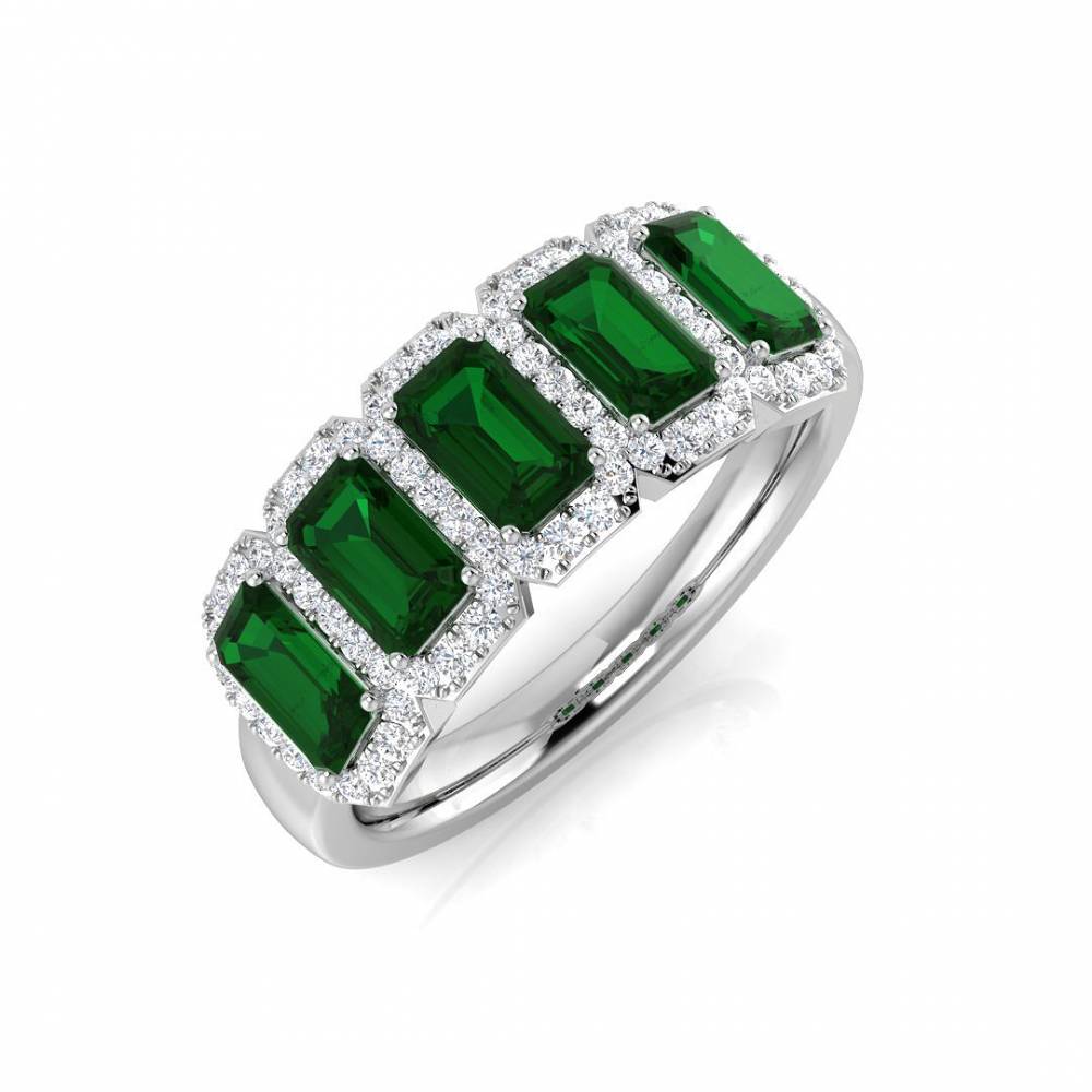 1.70ct EF/VS Emerald & Diamond 5 Stone Halo Gemstone Ring W