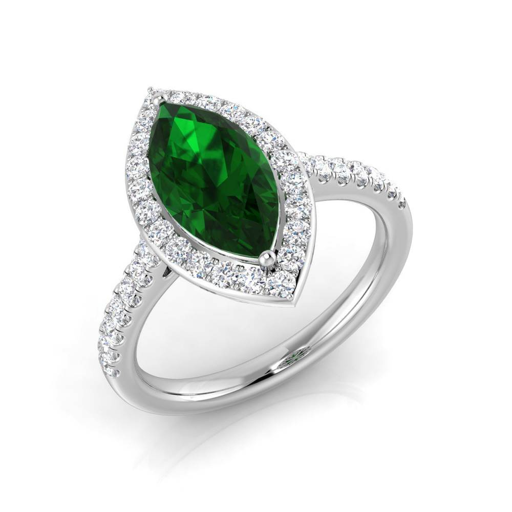 2.20ct EF/VS Halo Shoulder Set Emerald & Diamond Gemstone Ring W