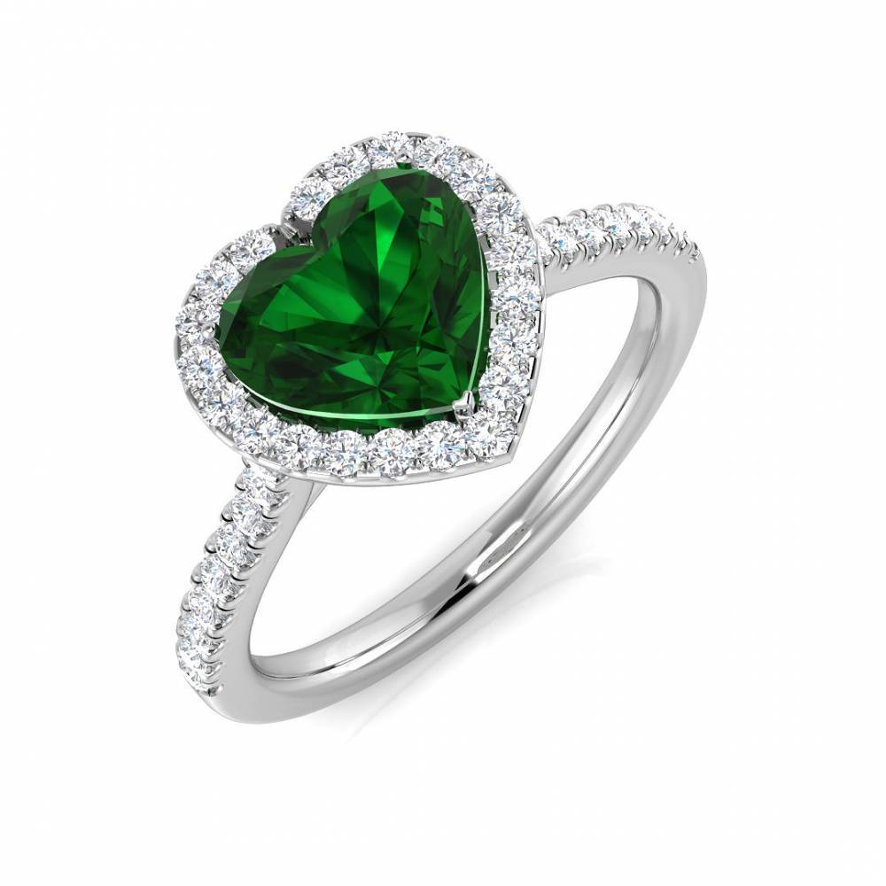 1.45ct EF/VS Halo Shoulder Set Emerald & Diamond Gemstone Ring W