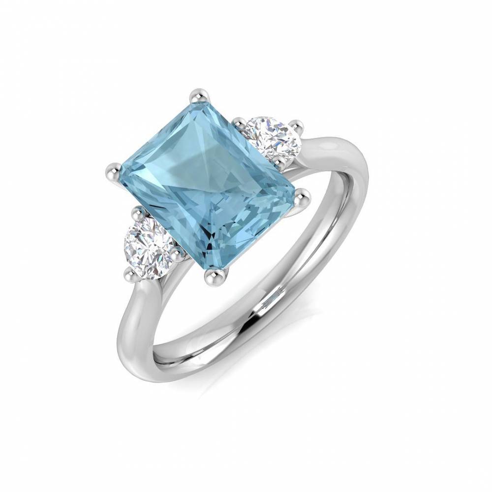 Emerald Aquamarine and Round Diamond Trilogy Ring W