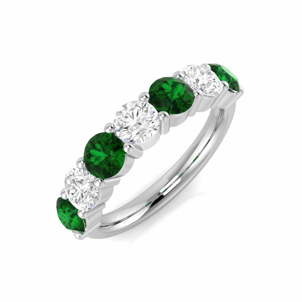 2.00ct EF/VS Emerald & Diamond Half Eternity Gemstone Ring W