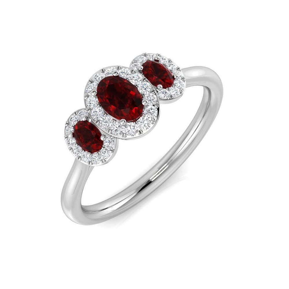 Round Diamond and Oval Ruby Trilogy Ring W