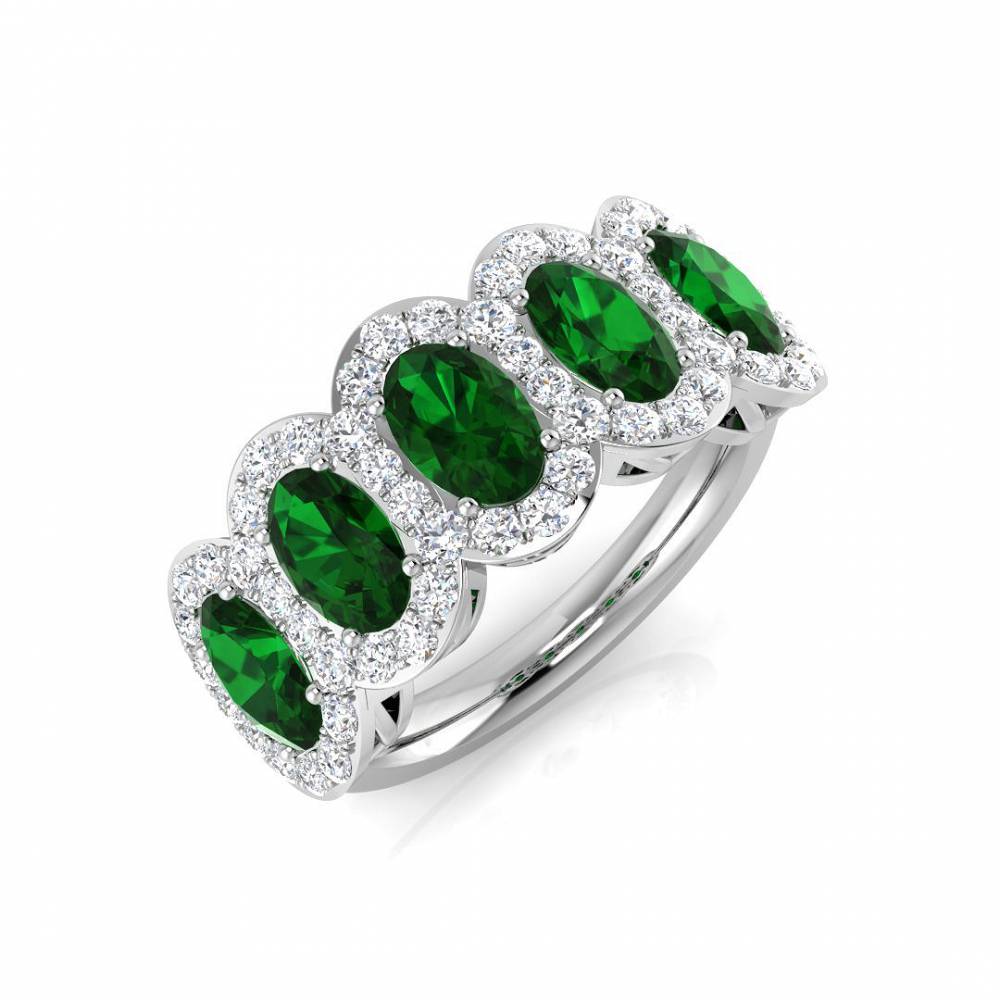 2.70ct EF/VS Emerald & Diamond 5 Stone Halo Gemstone Ring W