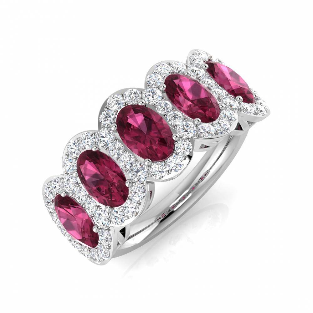 Oval Pink Tourmaline and Round Diamond 5 Stone Ring W