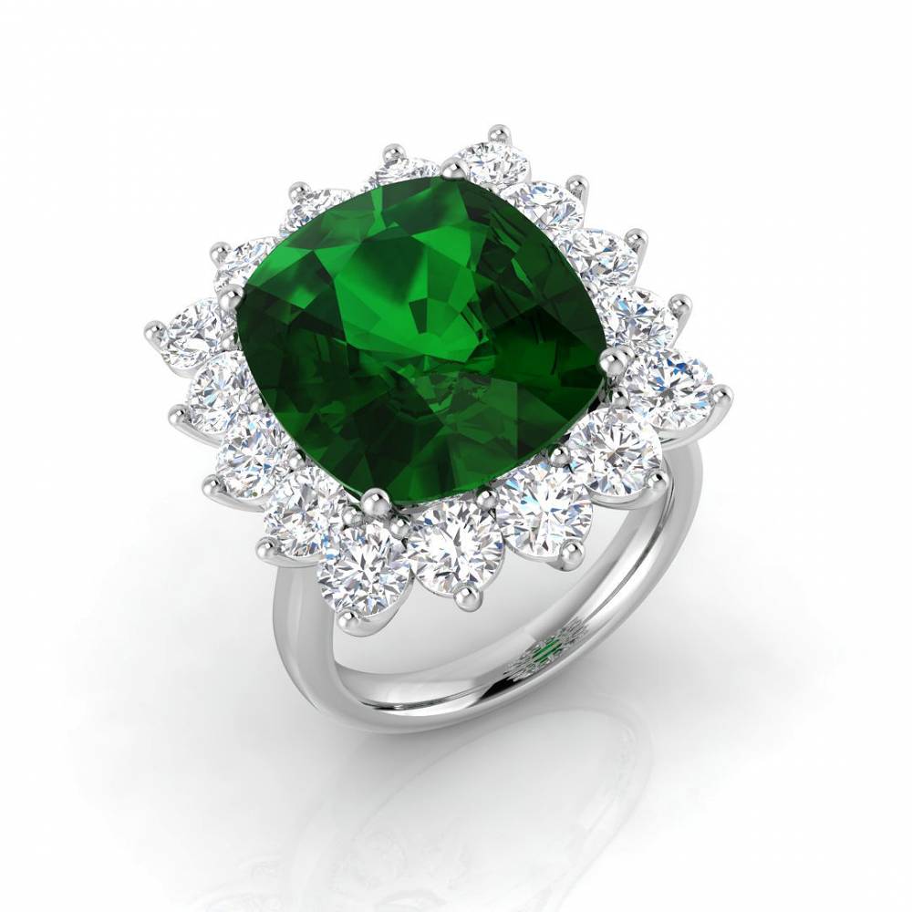 11.70ct EF/VS Halo Set Emerald & Diamond Gemstone Ring W