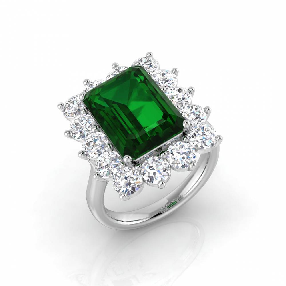 7.80ct EF/VS Halo Set Emerald & Diamond Gemstone Ring W