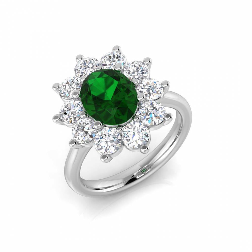 3.50ct EF/VS Halo Shoulder Set Emerald & Diamond Gemstone Ring W