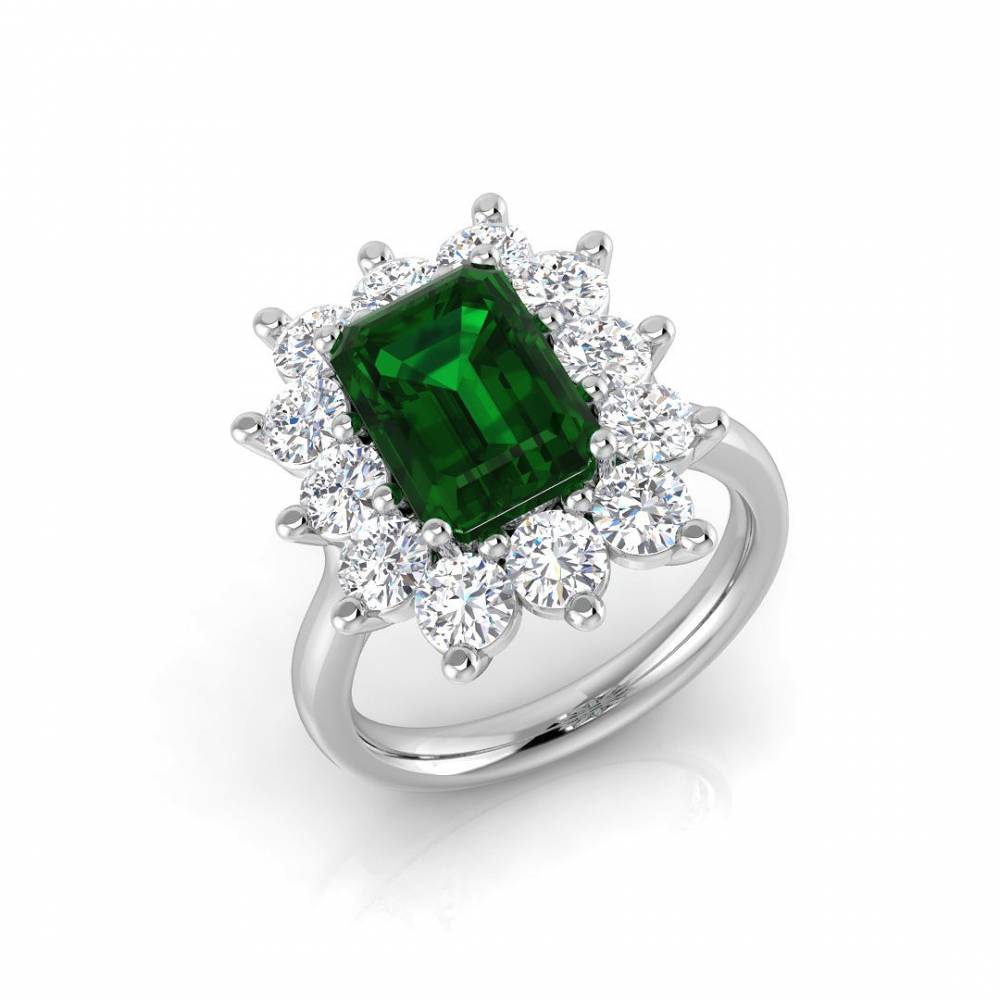 4.30ct EF/VS Halo Set Emerald & Diamond Gemstone Ring W