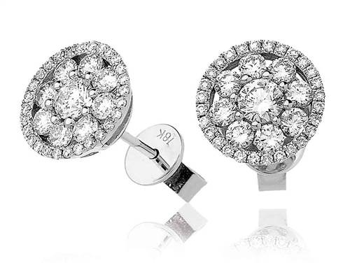 Classic Round Diamond Cluster Earrings W
