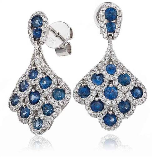 Round Blue Sapphire & Diamond Drop Earrings P
