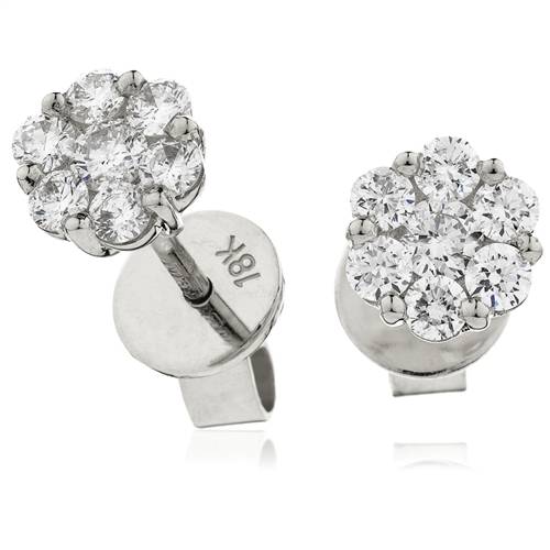 1.00ct Classic Round Diamond Cluster Earrings W