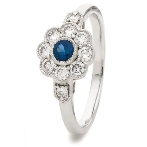 0.60ct Blue Sapphire & Diamond Halo Ring W