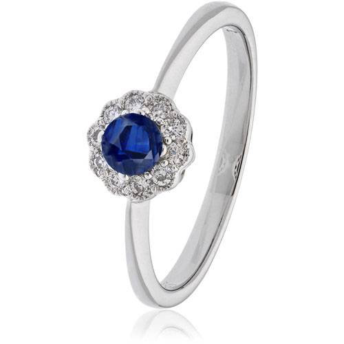 0.30ct Blue Sapphire & Diamond Halo Ring W