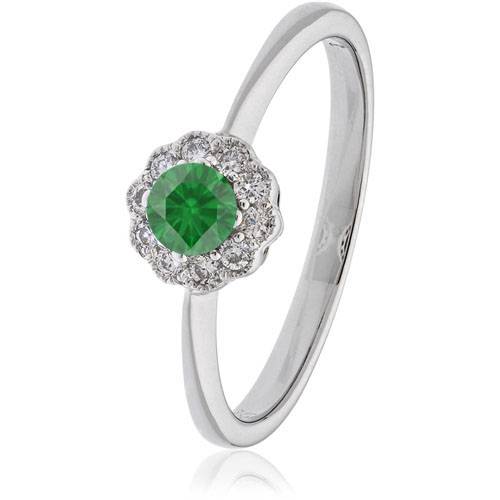 Round Emerald & Diamond Cluster Ring P