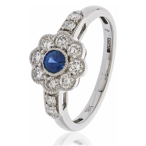 0.70ct Blue Sapphire & Diamond Halo Ring W