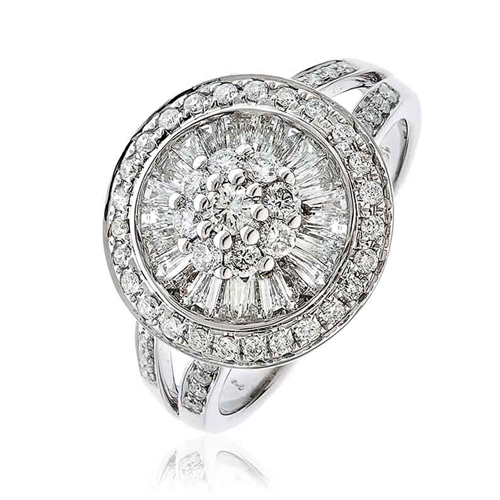 1.00ct Elegant Round/Baguette Diamond Cluster Ring W