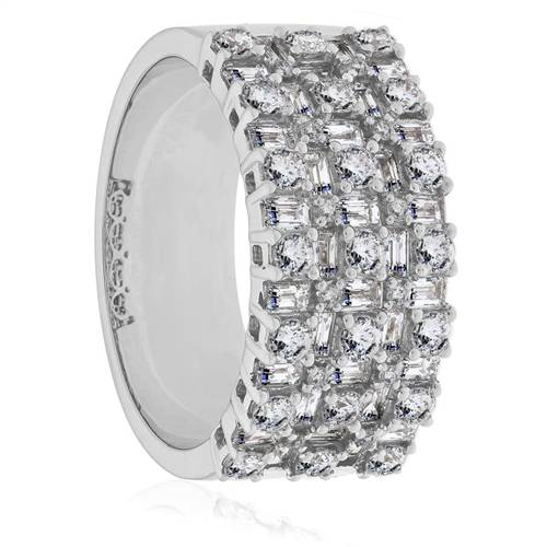 1.50ct Round & Baguette Multi Row Diamond Dress Ring W