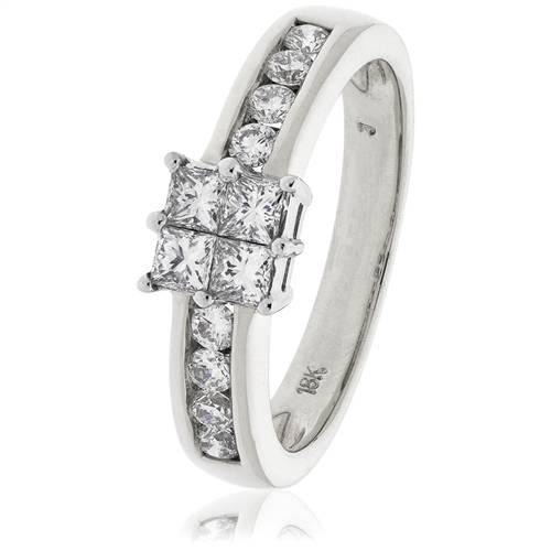 0.75ct Elegant Round/Princess Diamond Cluster Ring W
