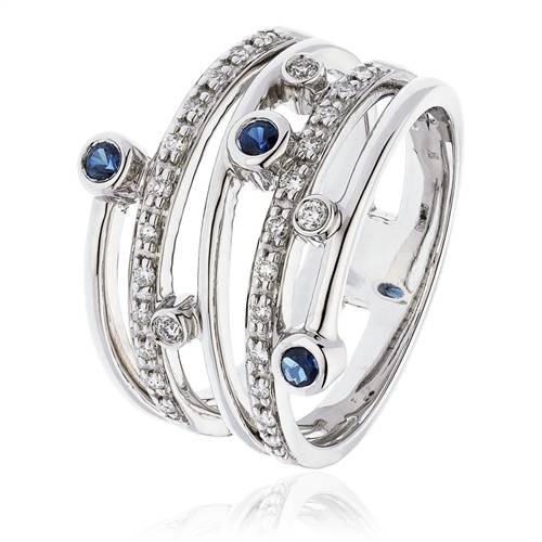 0.60ct Blue Sapphire & Diamond Dress Ring W