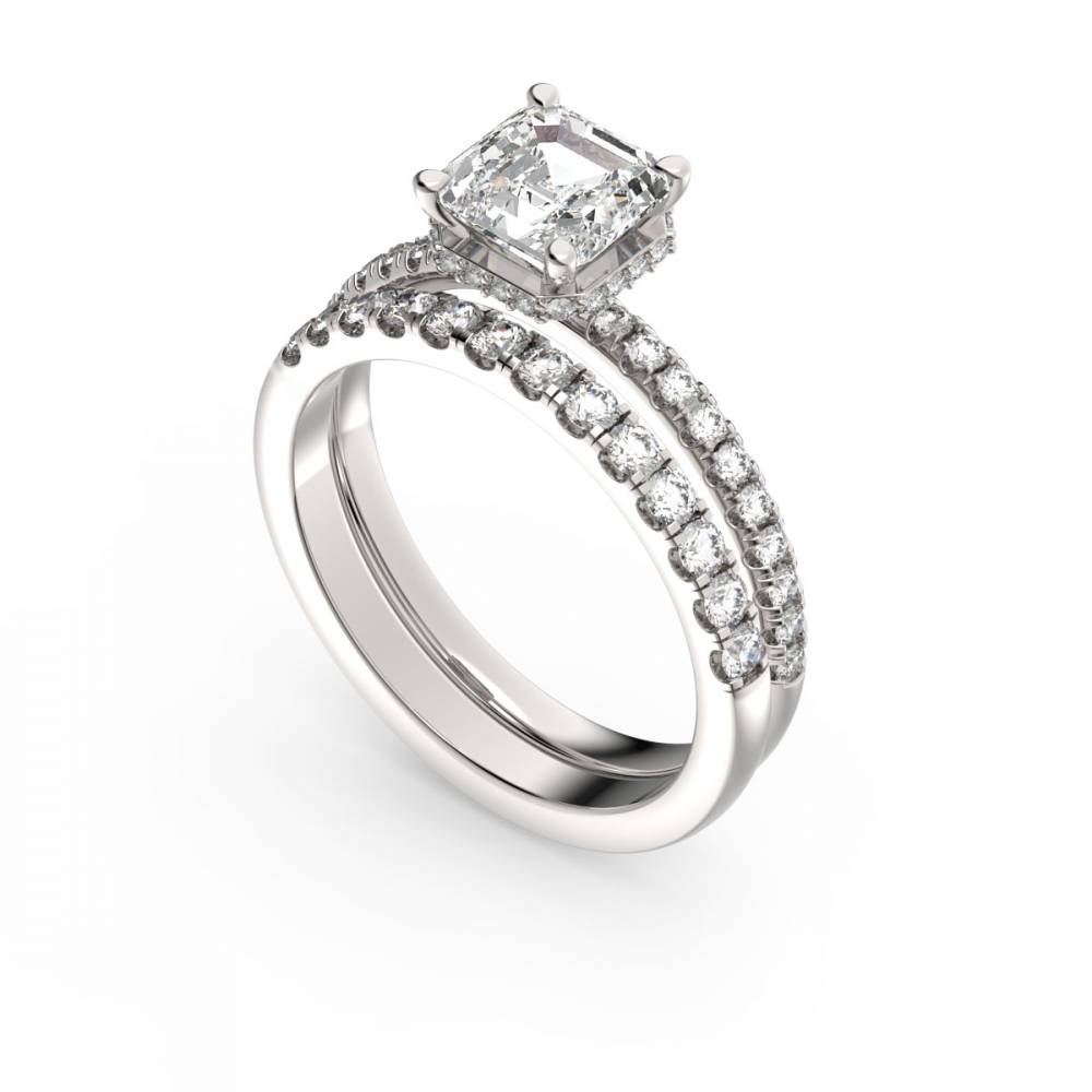 Asscher Diamond Halo Bridal Set P