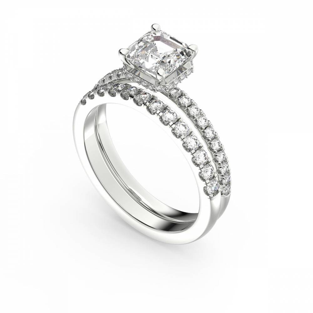 Asscher Diamond Halo Bridal Set W