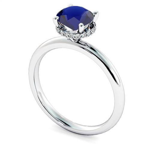Round Blue Sapphire & Diamond Hidden Halo Ring
 P