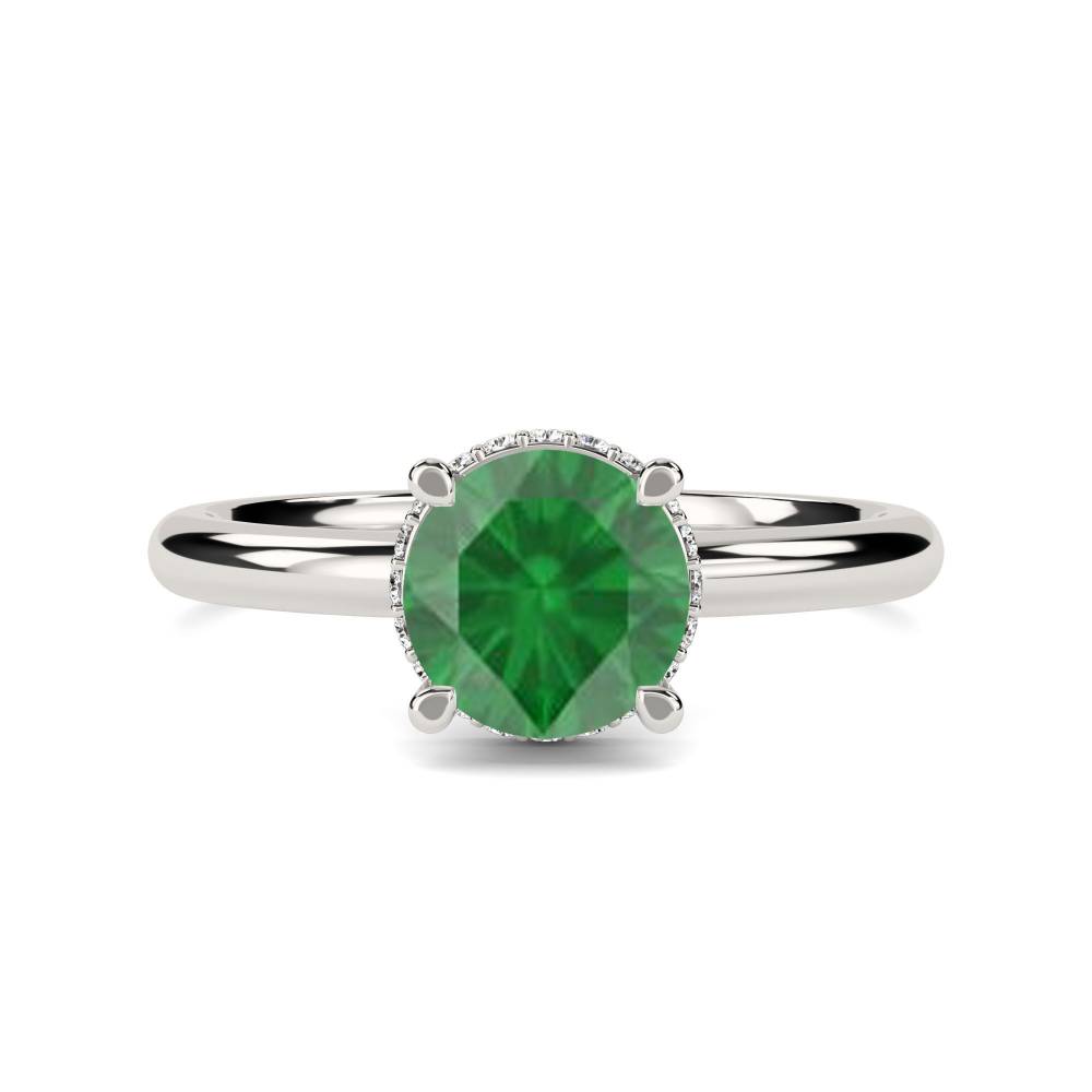 Round Emerald & Diamond Hidden Halo Ring P