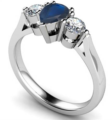 Pear Blue Sapphire & Diamond Trilogy Ring P