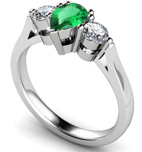 Pear Emerald & Diamond Trilogy Ring
 P
