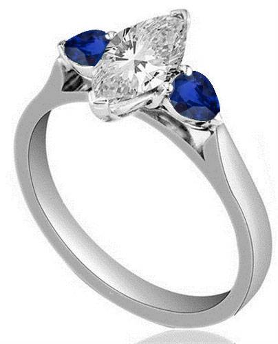 Marquise Diamond & Blue Sapphire Trilogy Ring P