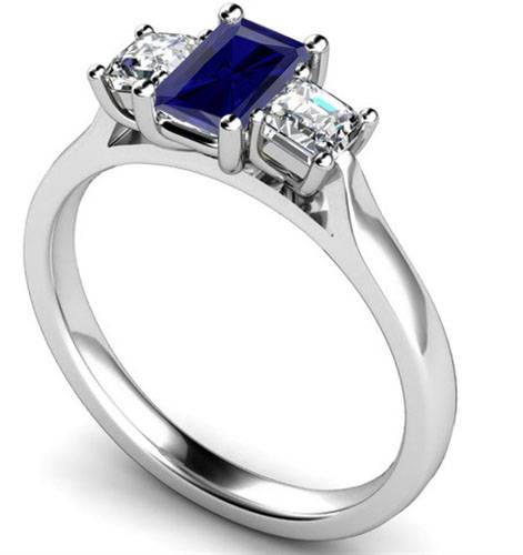 Blue Sapphire Radiant Diamond Trilogy Ring P