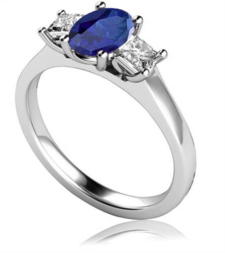 Oval Blue Sapphire & Diamond Trilogy Ring P