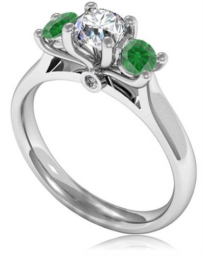 3 Stone Emerald Diamond Ring With Shoulder Diamonds P