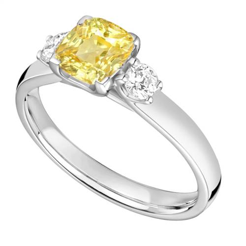 Yellow Cushion Diamond Trilogy Ring W