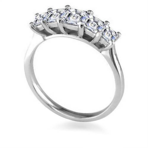 5 Stone Asscher Diamond Half Eternity Ring P