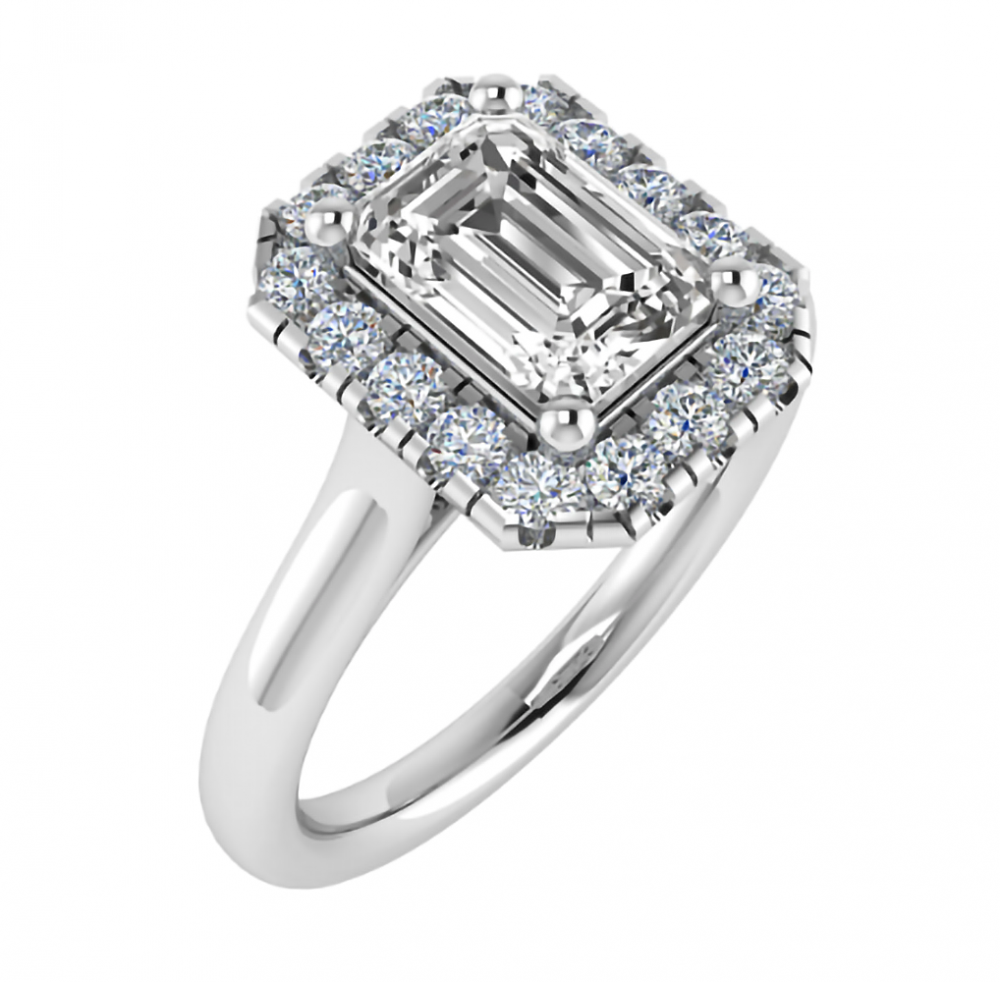 Emerald Diamond Single Halo Ring P