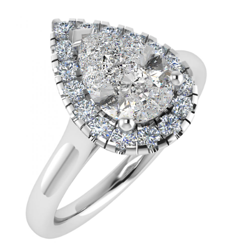 Pear Diamond Single Halo Ring W