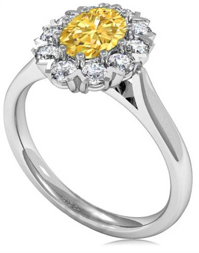 Fancy Yellow Oval Diamond Single Halo Ring P