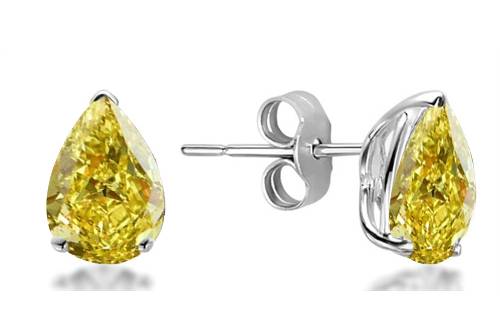 Fancy Yellow Pear Diamond Stud Earrings P