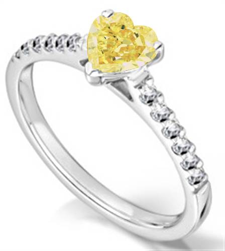 Fancy Yellow Heart Diamond Single Halo Shoulder Set Ring W