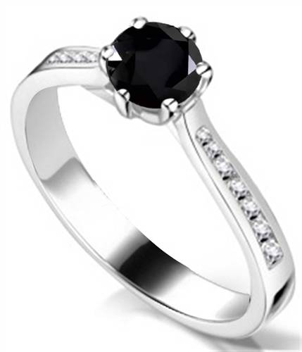 Round Black Diamond Shoulder Set Ring W
