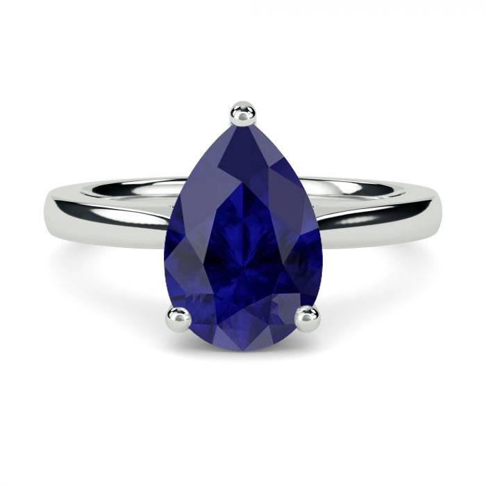 Fancy Blue Sapphire Pear Diamond Solitaire Ring P