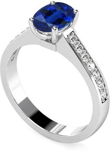 Oval Blue Sapphire & Diamond Halo Ring
 W