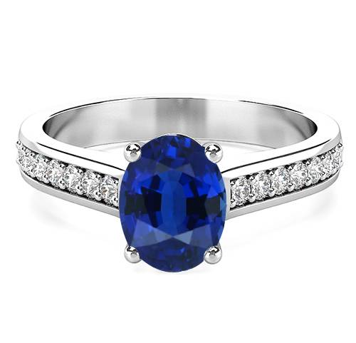 Oval Blue Sapphire & Diamond Halo Ring
 P