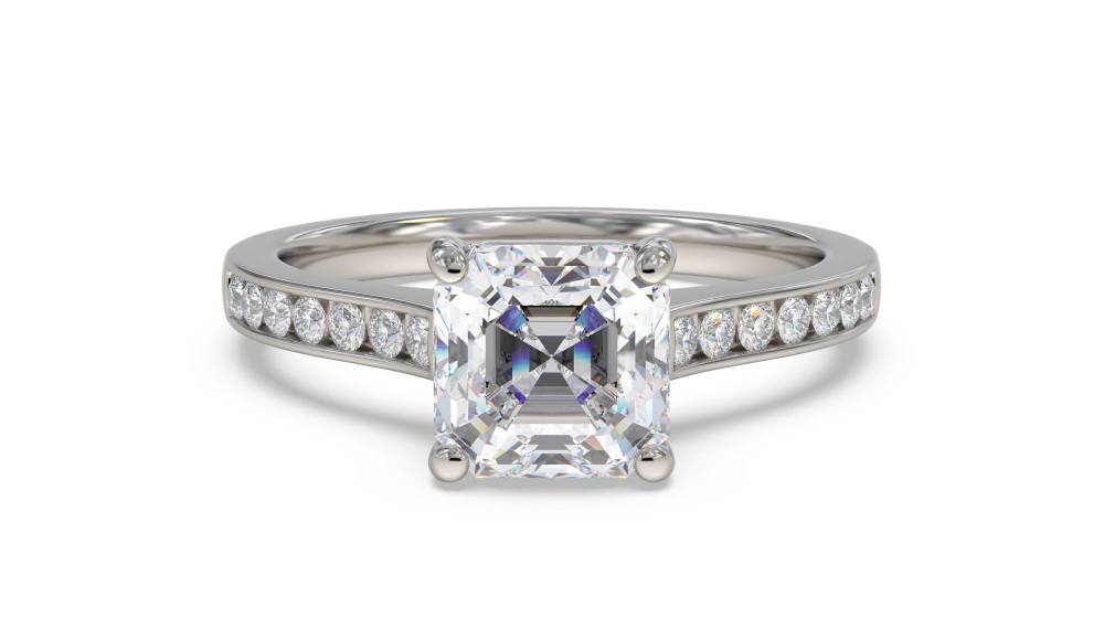 Asccher Diamond Shoulder Set Ring P