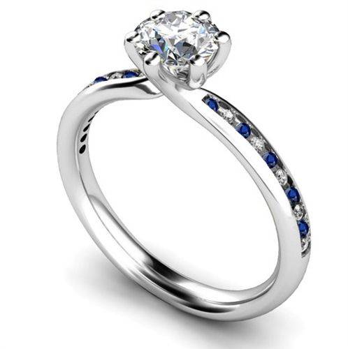 Blue Sapphire And Round Diamond Engagement Ring P