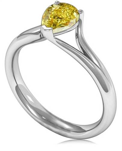 Fancy Yellow Pear Diamond Solitaire Ring W